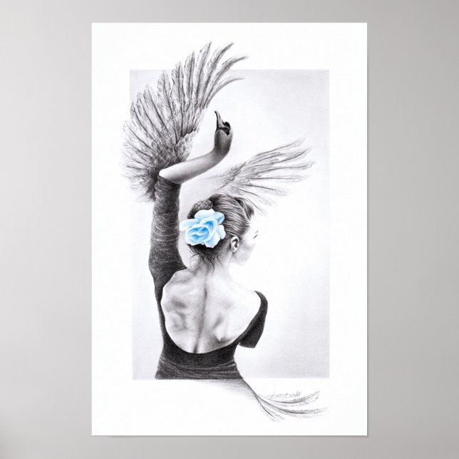 Poster Mulher dançando cisne ballet Arte desenho Surreali (Frente)