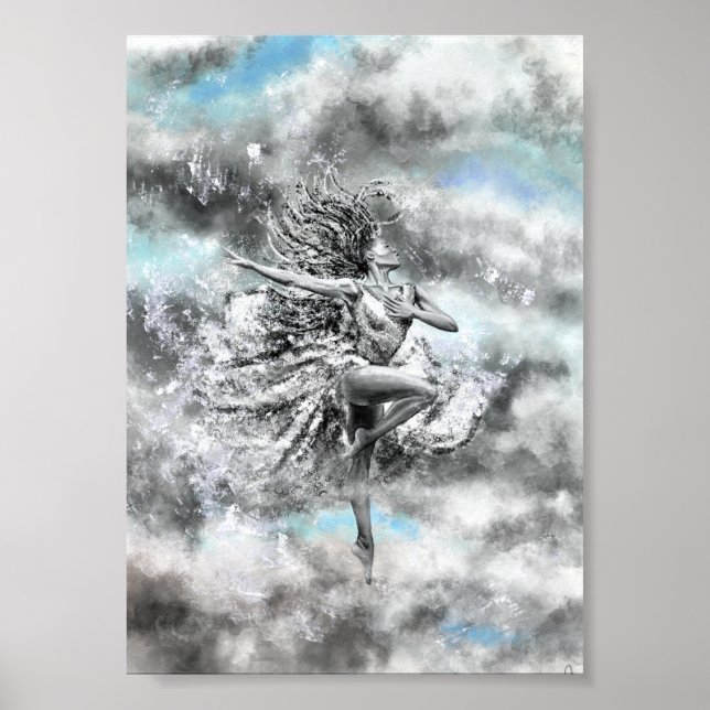 Poster Mulher Dançando nas Nuvens - Sentimento - Pintura (Frente)