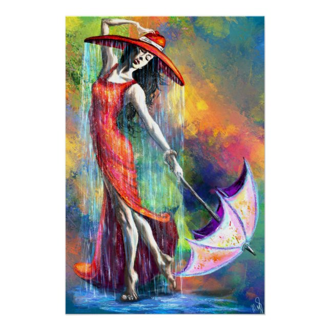 Pôster Mulher dançante com Poster de guarda-chuva (Frente)