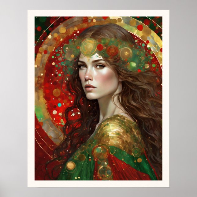 Poster Mulher das Reflexões de Natal com Cabelo Marrom (Frente)