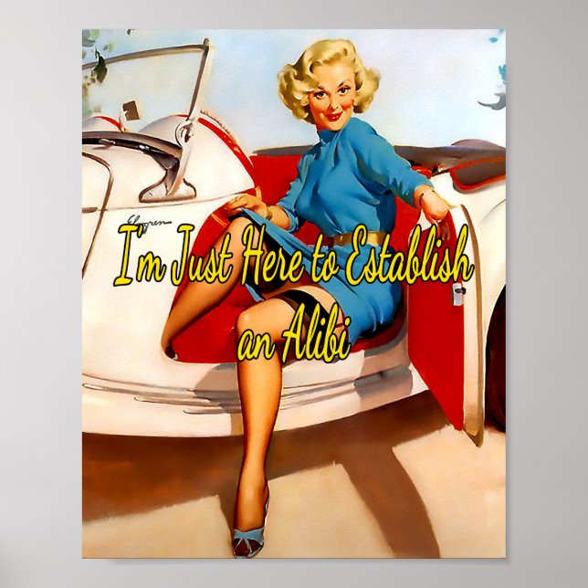 Poster Mulher de 1950 no carro branco de Gil Elvgren (Frente)