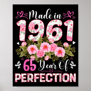 Poster Mulher de 65 Anos Feita em 1961 Floral Aniversário