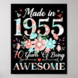 Poster Mulher de 70 Anos Feita Em 1955 Floral Aniversário