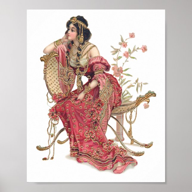 Poster Mulher de Arte Exótica Nouveau em Ornamentado (Frente)