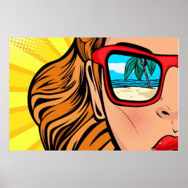 Poster Mulher de Arte Pop com Óculos de Sol na Praia Post