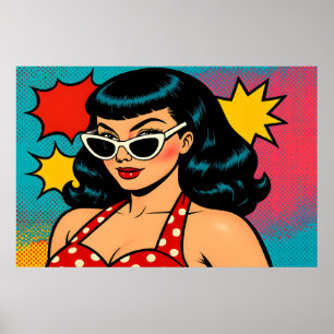 Poster Mulher de Arte Pop Glam Retro com Óculos de Gato