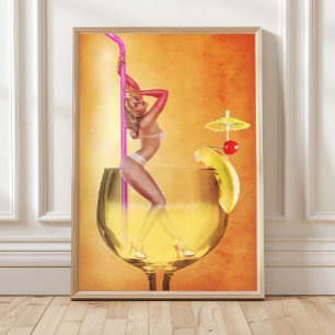 Poster Mulher de Biquíni Dentro de Copo de Cocktail Arte