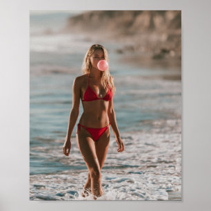 Poster Mulher de biquíni vermelho no Oceano Bolha de Goma