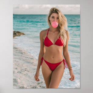 Poster Mulher de biquíni vermelho no Oceano Bolha de Goma