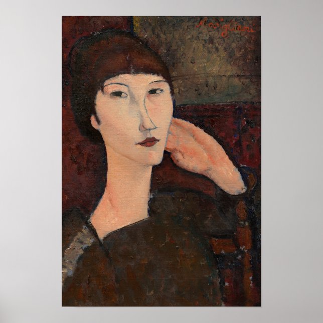 Poster Mulher de cabelos Bangs por Amedeo Modigliani (Frente)