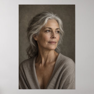 Poster Mulher de Cabelos Prateados em Retrato Suave e Neu