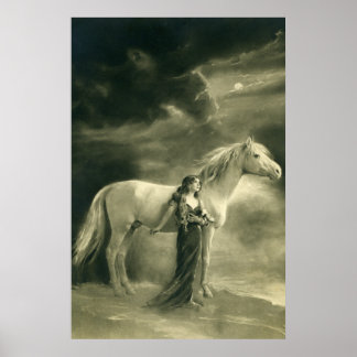 Poster Mulher de cavalo branco.