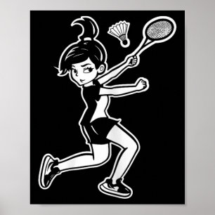 Poster Mulher de desenho animado de badminton jogador de