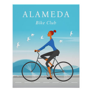 Pôster Mulher de Esporte de Bicicleta Andando de Biciclet