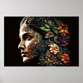 Poster Mulher de folhas e flores