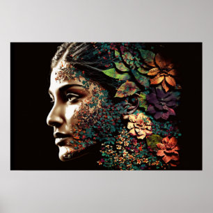 Poster Mulher de folhas e flores