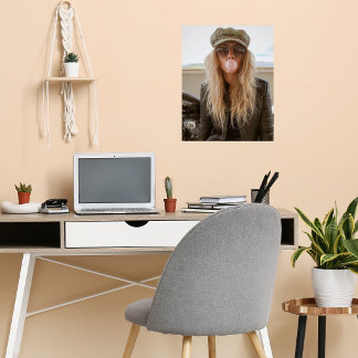 Poster Mulher de Motociclista Bolha de Goma Rosa Estilosa