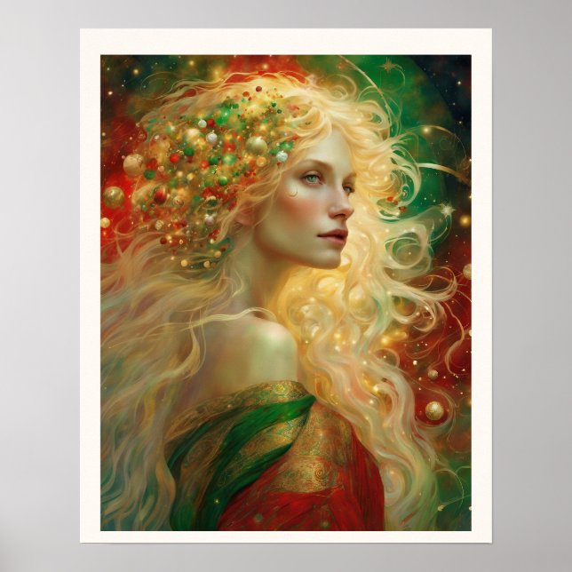 Poster Mulher de Natal com Nuevo de Cabelo Louro (Frente)