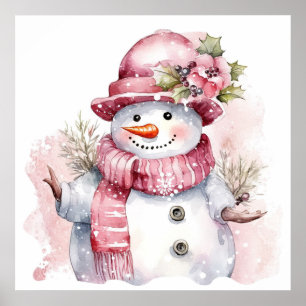 Poster Mulher de neve festiva rosa de Natal