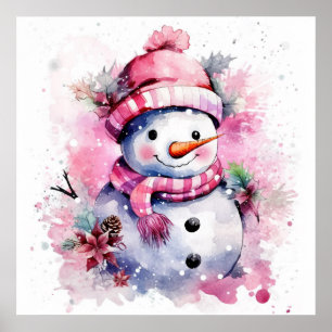 Poster Mulher de neve festiva rosa de Natal