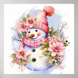 Poster Mulher de neve festiva rosa de Natal