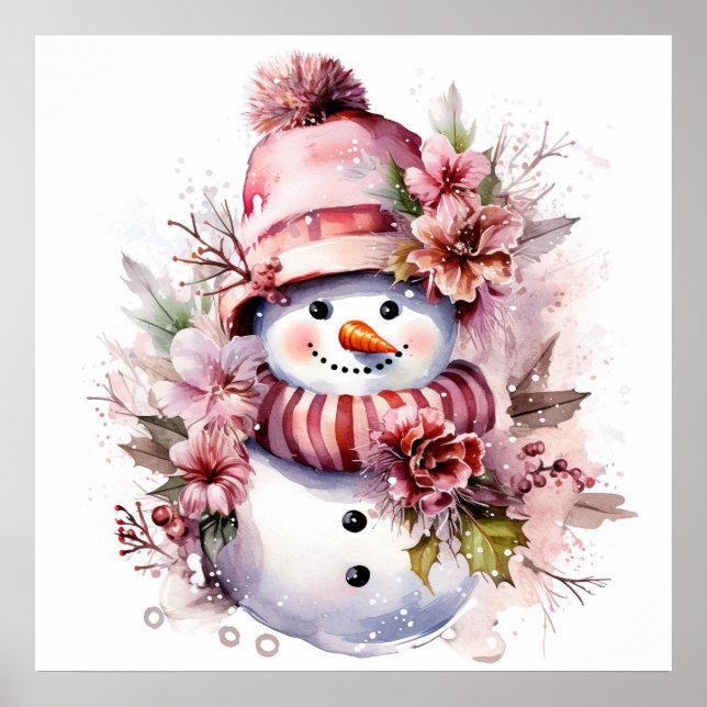 Poster Mulher de neve festiva rosa de Natal (Frente)