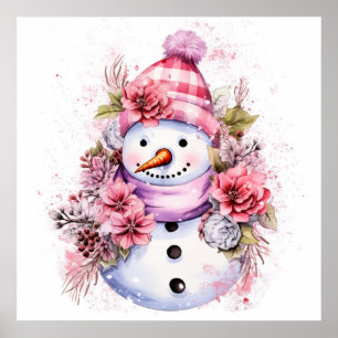 Poster Mulher de neve festiva rosa de Natal