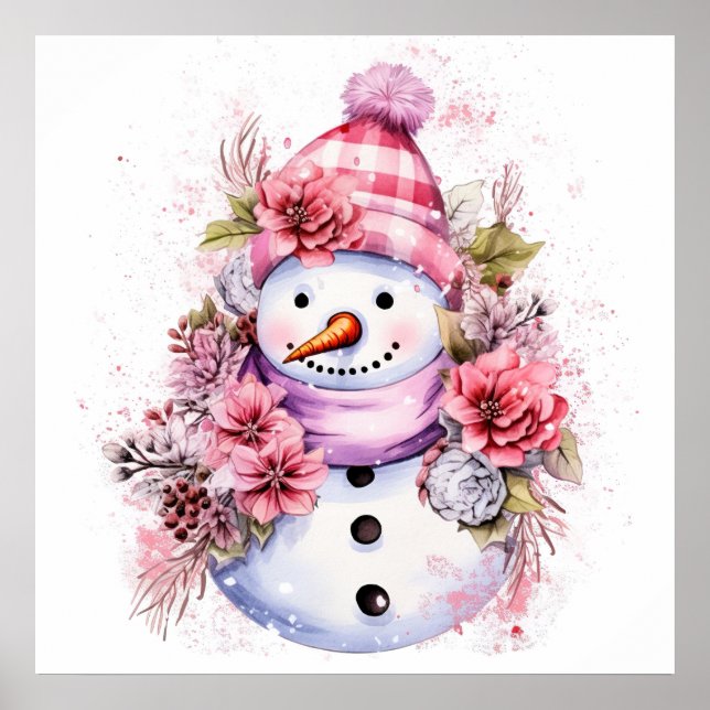 Poster Mulher de neve festiva rosa de Natal (Frente)
