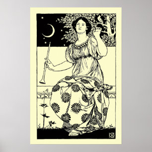 Poster Mulher de Nouveau da arte do vintage com clarinete