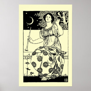 Poster Mulher de Nouveau da arte do vintage com clarinete