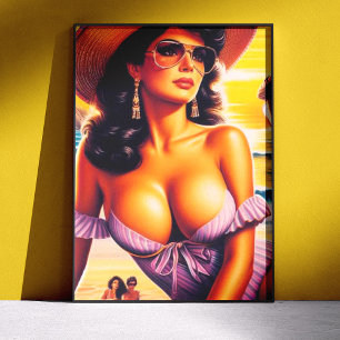 Pôster Mulher de Praia de Verão dos Anos 80