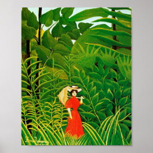 Poster Mulher de vermelho na floresta por Henri Rousseau
