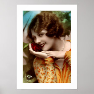 Poster mulher deco com rosa adorável, pérolas, flerta