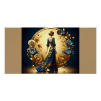 Mulher Deco Elegante em Dourado e Azul