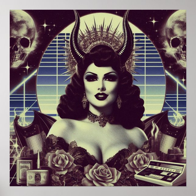 Poster Mulher Devilish Retrowave (Frente)