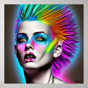 Poster Mulher distópica com Arte Rainbow Mohawk Ai