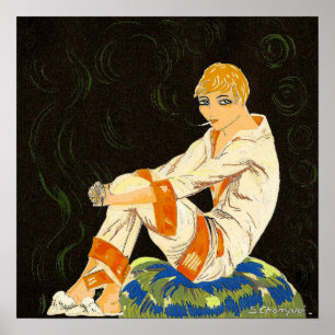 Poster Mulher do art deco do vintage, fumando por S.