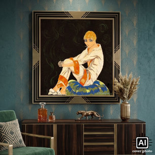 Poster Mulher do art deco do vintage, fumando por S.