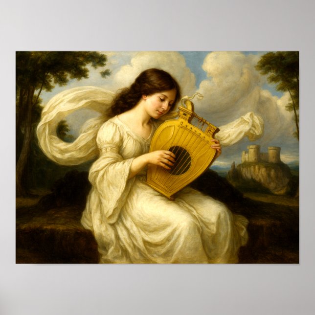 Poster Mulher do Castelo Medieval com Lira (Frente)