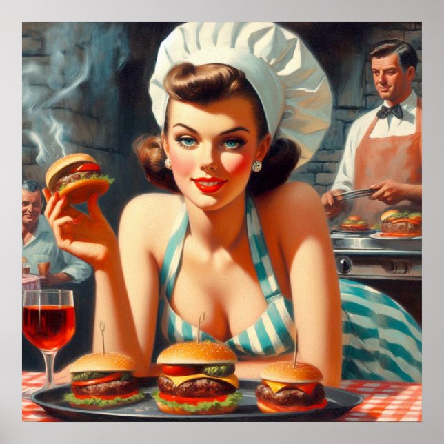 Poster Mulher do CHURRASCO do Burger Vintage (Frente)