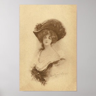 Pôster Mulher do vintage com chapéu