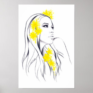 Poster Mulher e arte amarela da ilustração da forma das