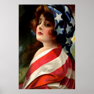 Poster Mulher e bandeira dos EUA 4 de julho