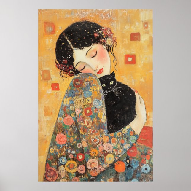 Poster Mulher e Gato Inspirados no Klimt (Frente)