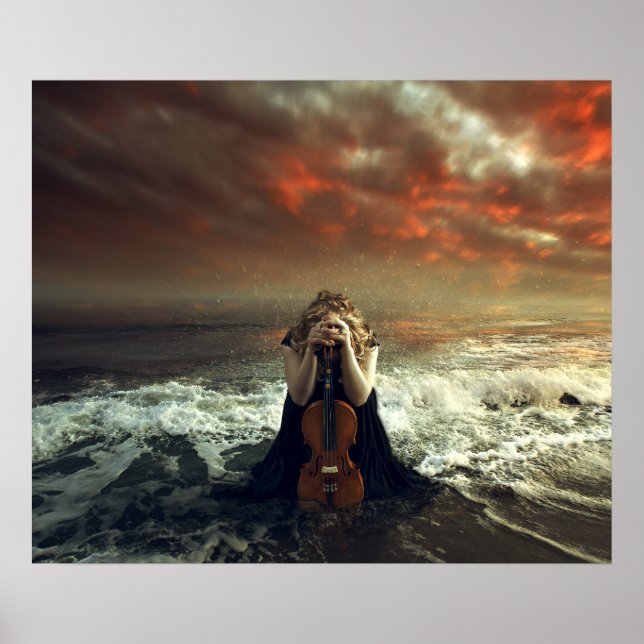 Poster Mulher e Violino no Oceano (Frente)