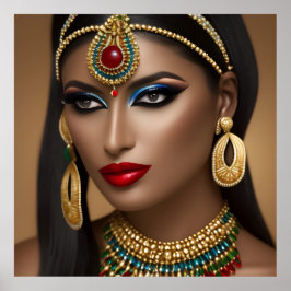 Poster Mulher egípcia Joia verde de ouro exótico