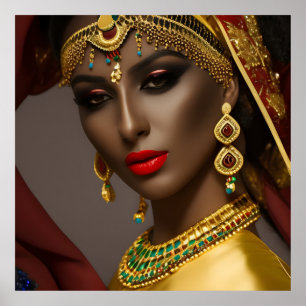 Poster Mulher egípcia O véu exótico é azul verde