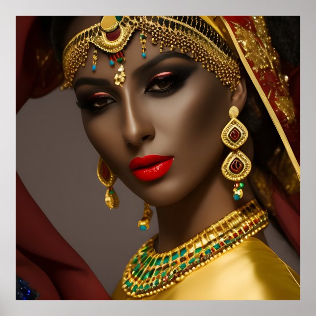 Poster Mulher egípcia O véu exótico é azul verde (Frente)