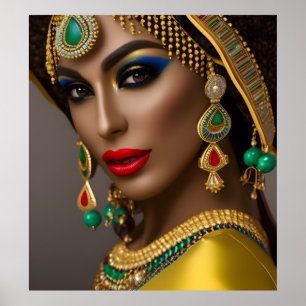 Poster Mulher egípcia Peça de cabeça exótica dourado verd