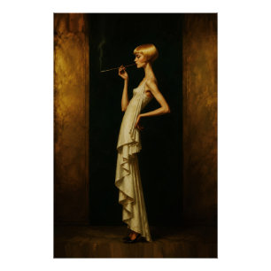 Pôster Mulher Elegante Art Déco Retrato Glamouroso Vintag